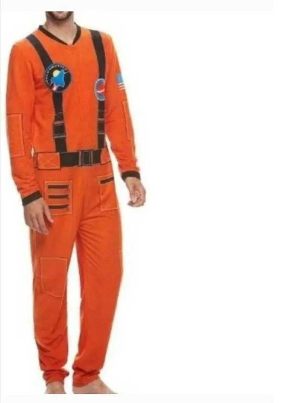 Bioworld Astronaut Pajamas Mens XL Orange Long Sleeve Zip Front 1 Pc Unionsuit